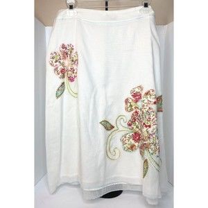 Pamela Brown Skirt A-Line White Floral Applique Sze 10, Women’s